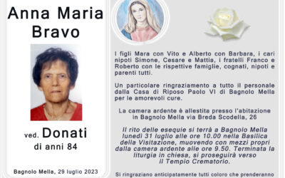 Esequie Signora Anna Maria Bravo