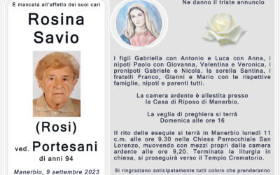 Esequie Signora Rosina Savio (Rosi)